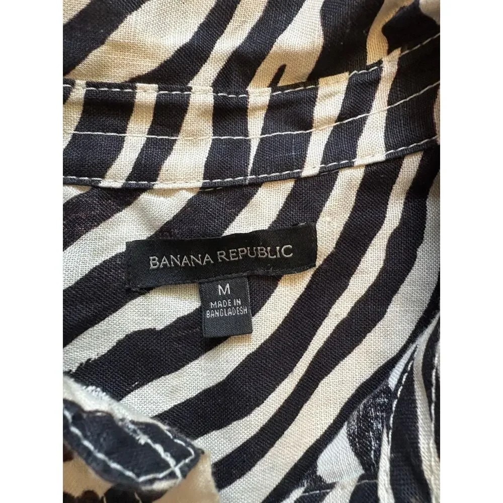 Banana Republic Linen Zebra Print Safari Romper M 100% Linen
